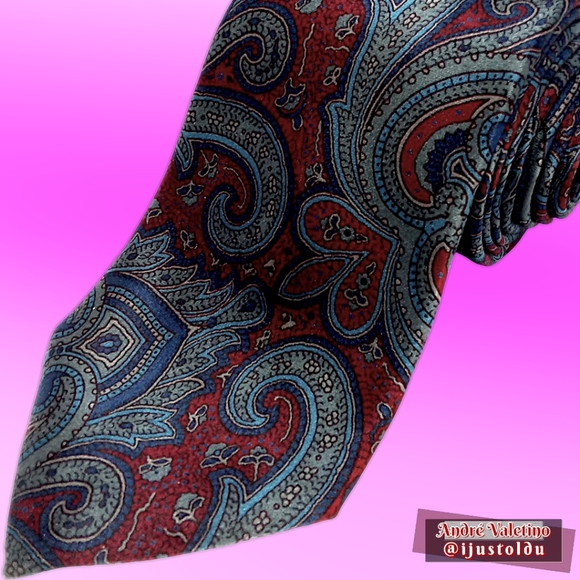 André Valetino Vintage Tie Red & Blue Silk Ornate Paisley Necktie - Picture 14 of 14